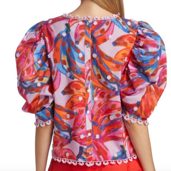 Farm Rio Colored Bananas Puff Sleeve Top XL - Picture 2 of 4